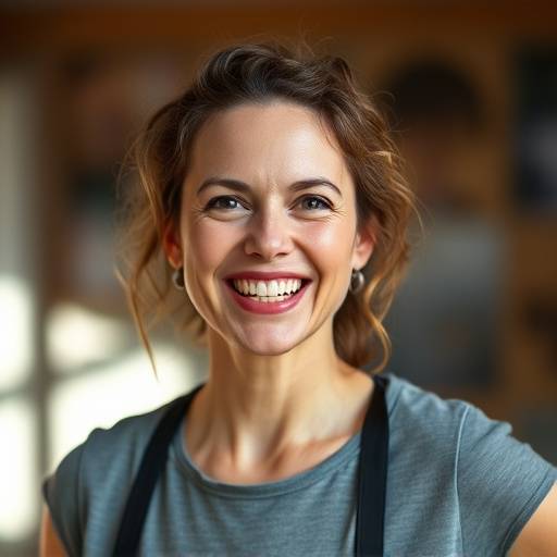 Portrait de Manon Roche, une instructrice d'improvisation énergique avec un sourire contagieux.
